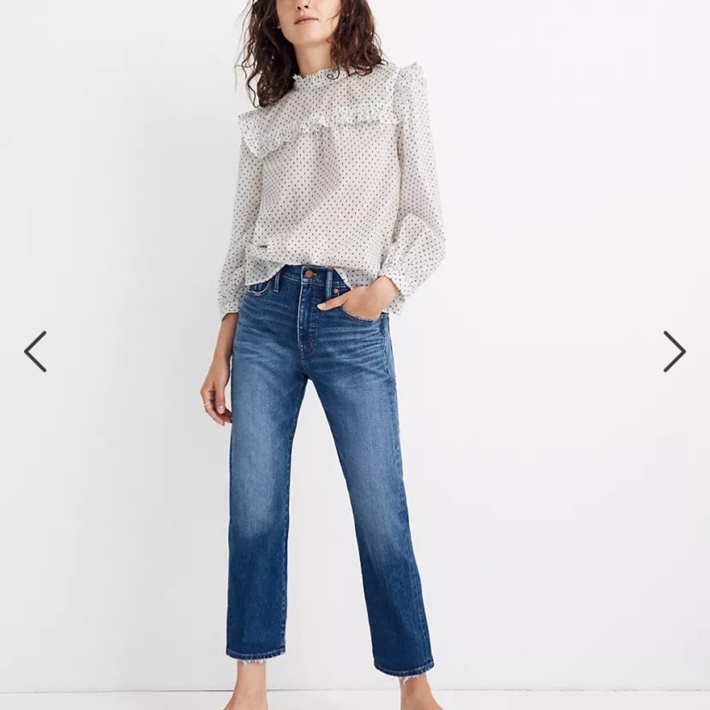 Madewell White Polka Dot Mockneck Ruffle Blouse S